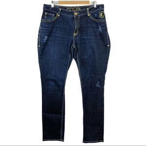 Coogi High rise waist Straight Leg Embroidered Pocket Dark Wash Jeans Size 16